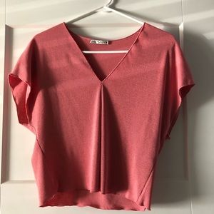Zara Coral Ribbed T-Shirt